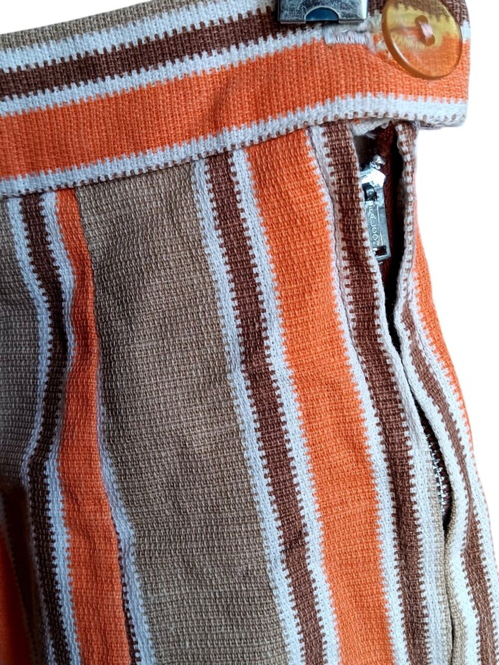 True Vintage Skirt 24W 24" 1960's Midi HOME MADE TAN/ORANGE STRIPE PLEATED